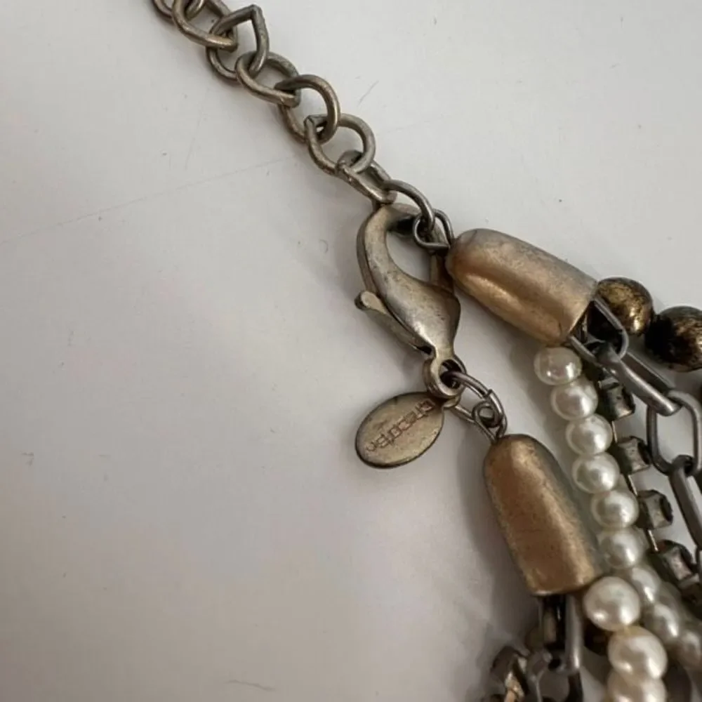Chico’s layered rhinestone and‎ faux pearl multi-strand two tone necklace